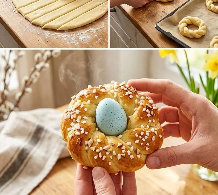 Goldbraune, süße Osterkränzchen frisch aus dem Ofen
