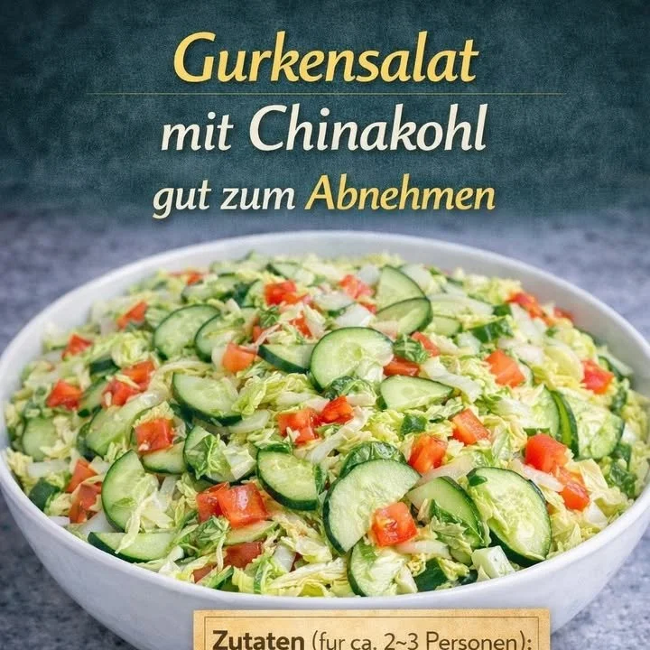 Gurkensalat mit Chinakohl auf einem Teller angerichtet