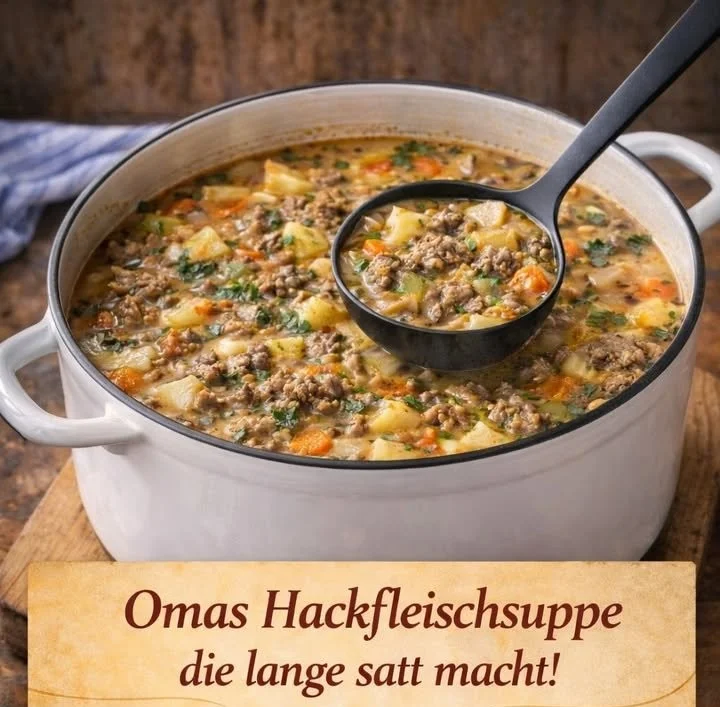 Himmlische Hackfleisch-Gemüsesuppe in einer Schüssel mit frischem Gemüse