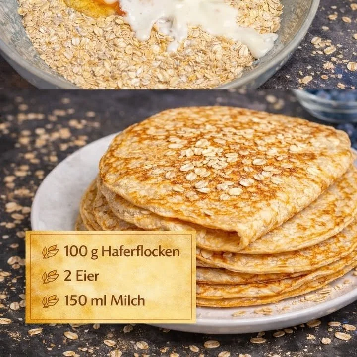 Leckere Haferflocken Pfannkuchen auf einem Frühstücksteller