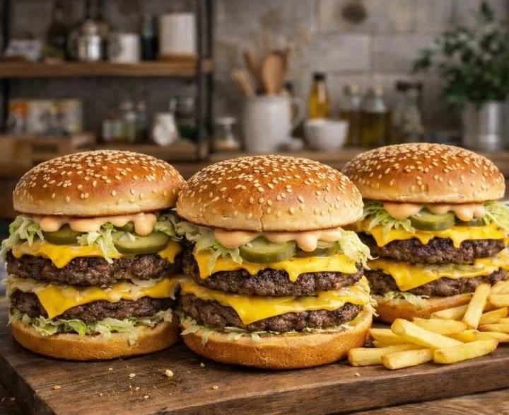 Hausgemachter Big Burger mit frischen Zutaten und köstlichem Belag.