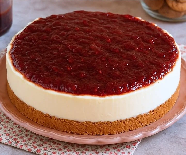 Leckeres Himbeer-Ohne-Backen Dessert mit frischen Himbeeren