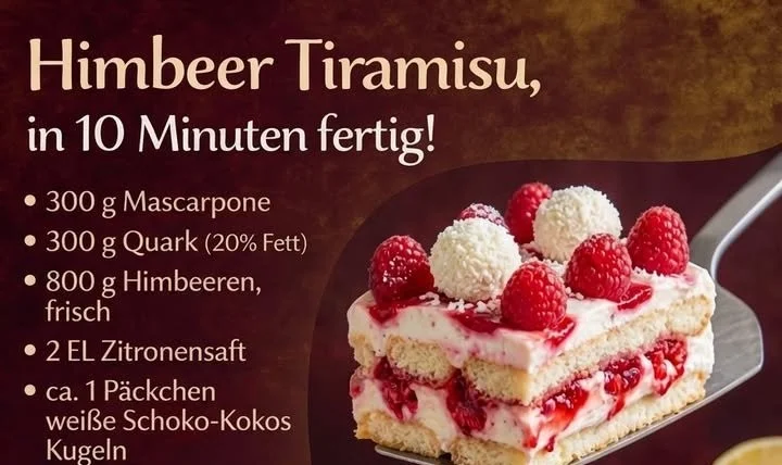 Leckeres Himbeer Tiramisu mit frischen Himbeeren und cremiger Mascarpone-Schicht