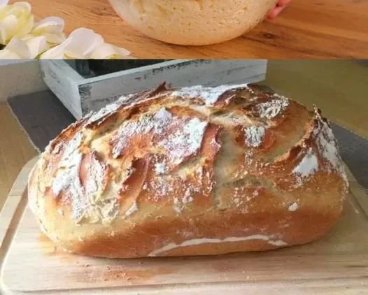 Scheibe frisch gebackenes Joghurtbrot auf einem Holzbrett.