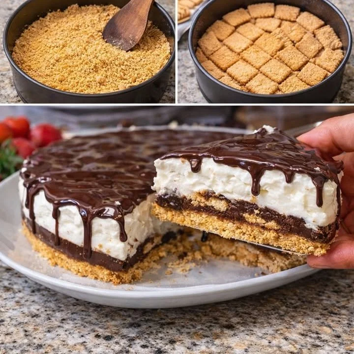 Kalter Pinguinkuchen ohne Backen auf einem Teller dargestellt