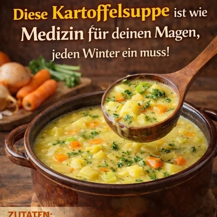 Leckere Kartoffelsuppe in einer Schüssel mit frischen Kräutern.