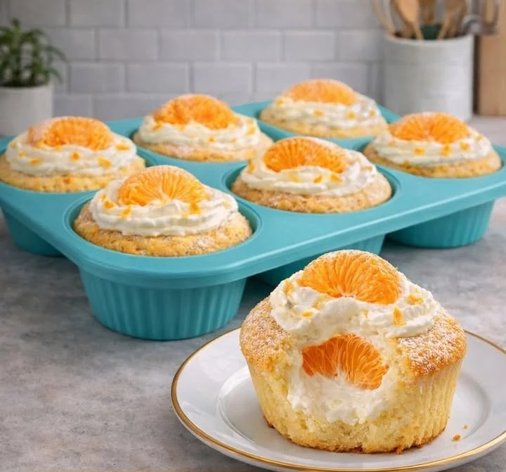 Leckere Käsekuchen-Muffins mit Pudding auf einem hübschen Dessertteller