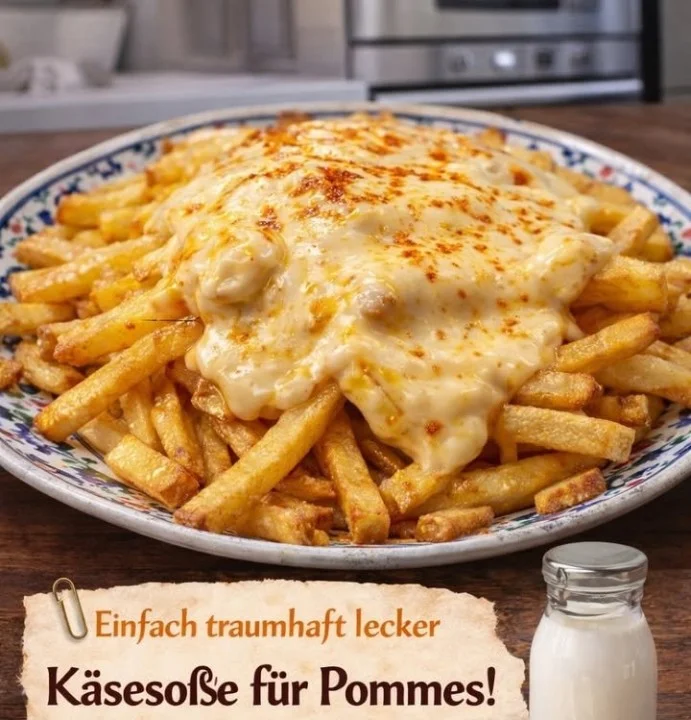 Cremige Käsesoße für Pommes in einer Schüssel