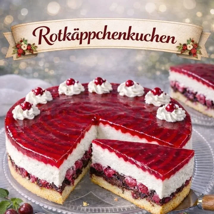 Klassischer Kuchen mit heller Creme auf einem Teller serviert