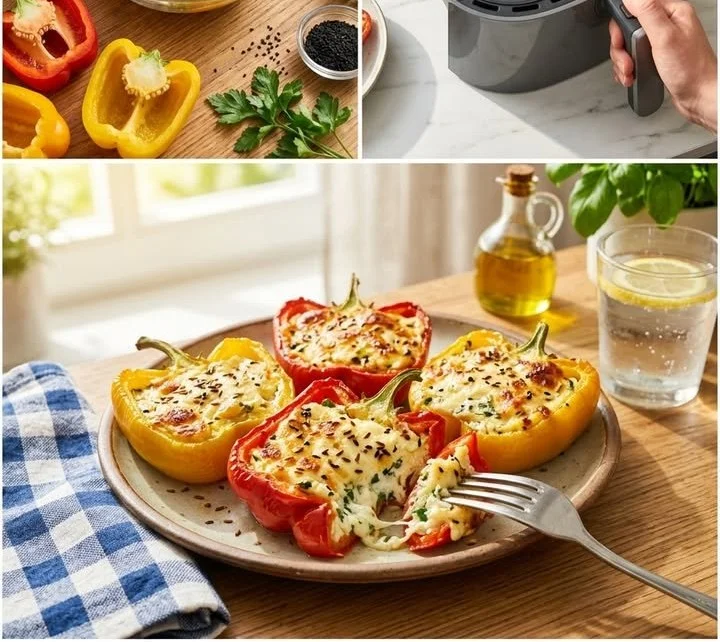 Knuspriger Paprika-Börek aus dem Airfryer auf einem Teller serviert