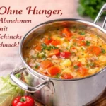 Eine dampfende Schüssel leckerster Suppe auf einem Tisch