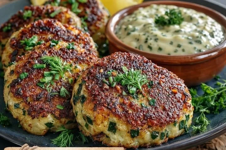 Delikate Low Carb Blumenkohl Frikadellen auf einem Teller serviert