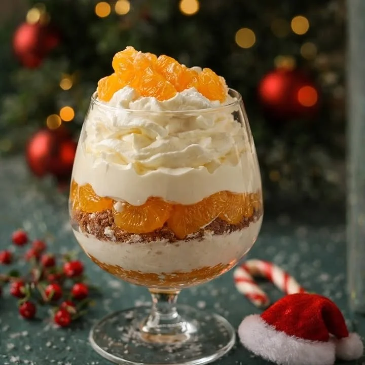 Verführerisches Mandarinen-Dessert im Glas mit frischen Mandarinen und Sahne
