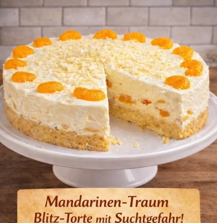 Mandarinen Blitztorte mit Suchtfaktor auf einem eleganten Teller