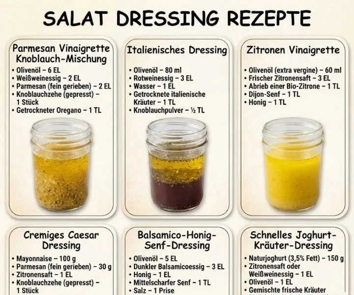 Vielfalt an geniale Dressings für leckere Salate.