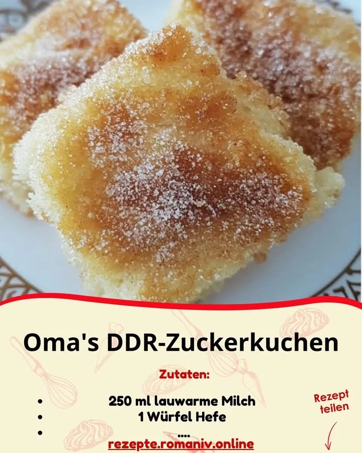 Omas DDR-Zuckerkuchen auf einem Teller, frisch gebacken und köstlich