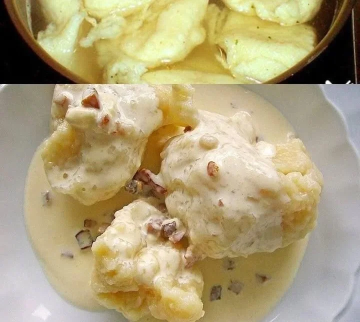 Omas traditionelle Mehlklöße auf einem Teller serviert