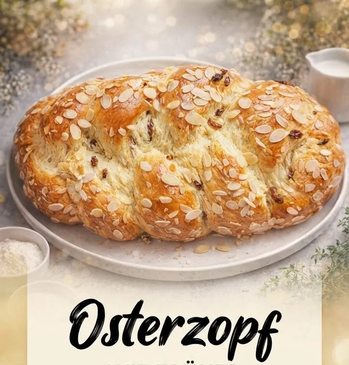 Traditioneller Osterzopf wie früher gebacken, goldbraun und lecker.