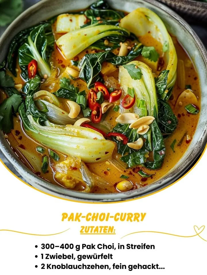 Leckeres Pak-Choi-Curry in einer farbenfrohen Schüssel serviert