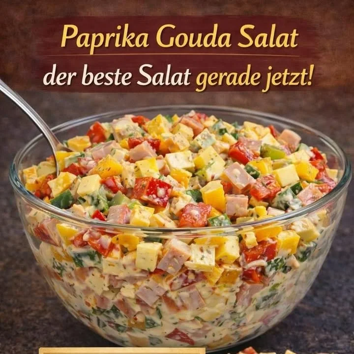 Paprika-Gouda-Salat mit frischem Gemüse und Gouda-Käse