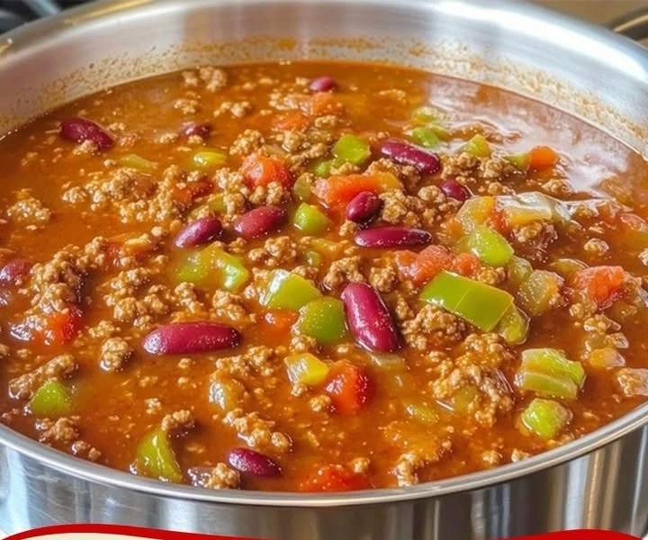 Paprika-Hackfleisch-Pfanne mit Reis auf einem Teller serviert