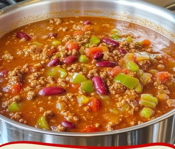 Paprika-Hackfleisch-Pfanne mit Reis auf einem Teller serviert
