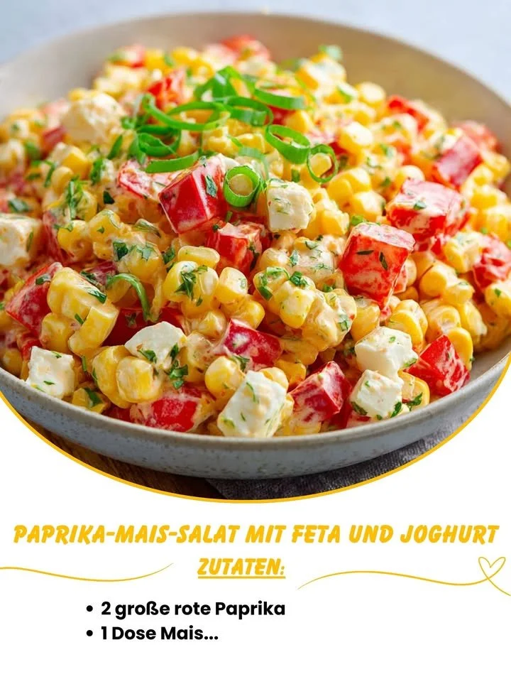 Leckerer Paprika-Mais-Salat mit Feta und Joghurt