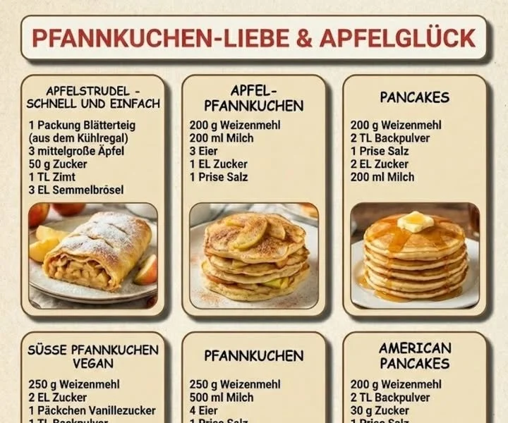 Leckere süße Pfannkuchen mit Apfel und Zimt auf einem Teller