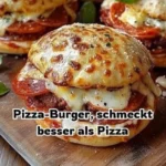 Leckerer Pizza-Burger mit geschmolzenem Käse und frischen Zutaten