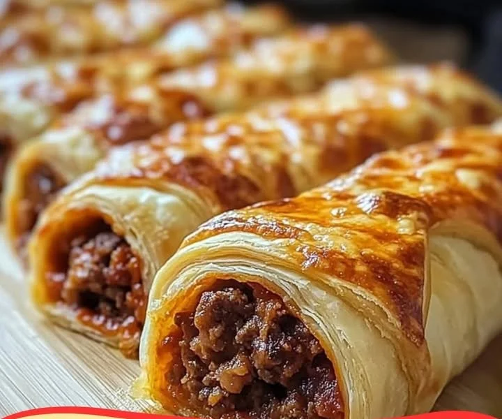 Homemade pizza dough rolled with seasoned minced meat ready to bake.