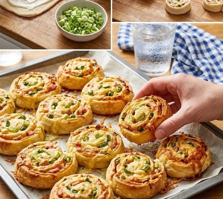 Pizzaschnecken im Flammkuchen-Stil auf einem Teller serviert