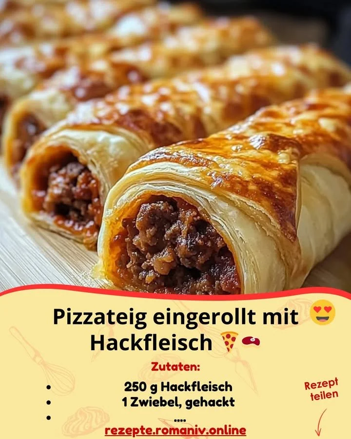 Pizzateig eingerollt mit Hackfleisch