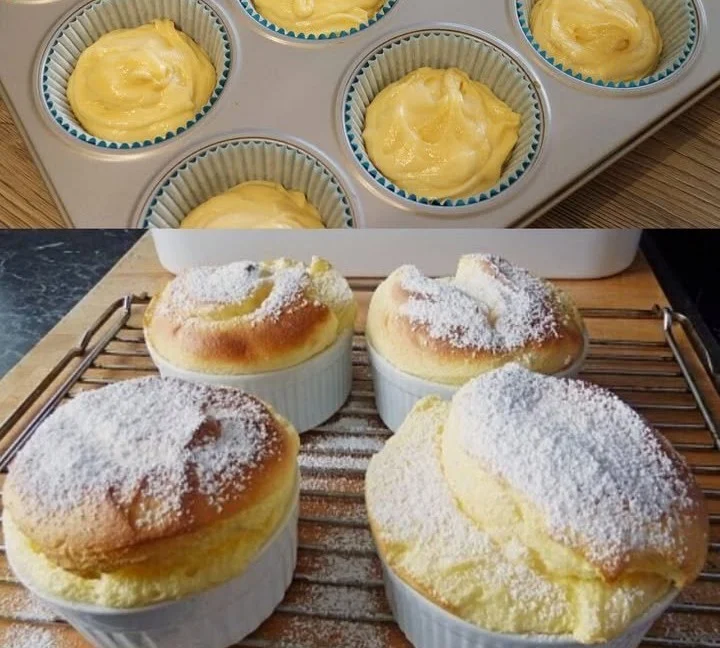 Köstliche Quark Muffins mit Vanillepudding auf einem Teller