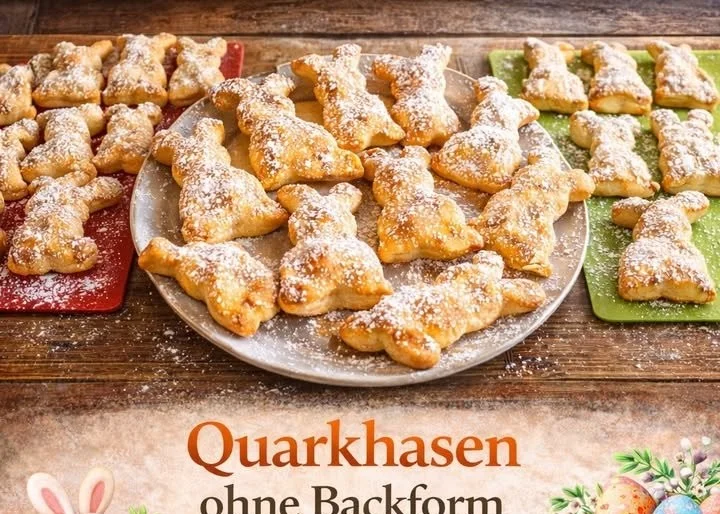 Leckere Quarkhasen, traditionelle deutsche Süßspeise aus Quark und Teig.