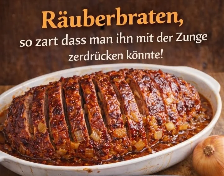 Räuberbraten - zartes Fleisch mit würziger Sauce serviert