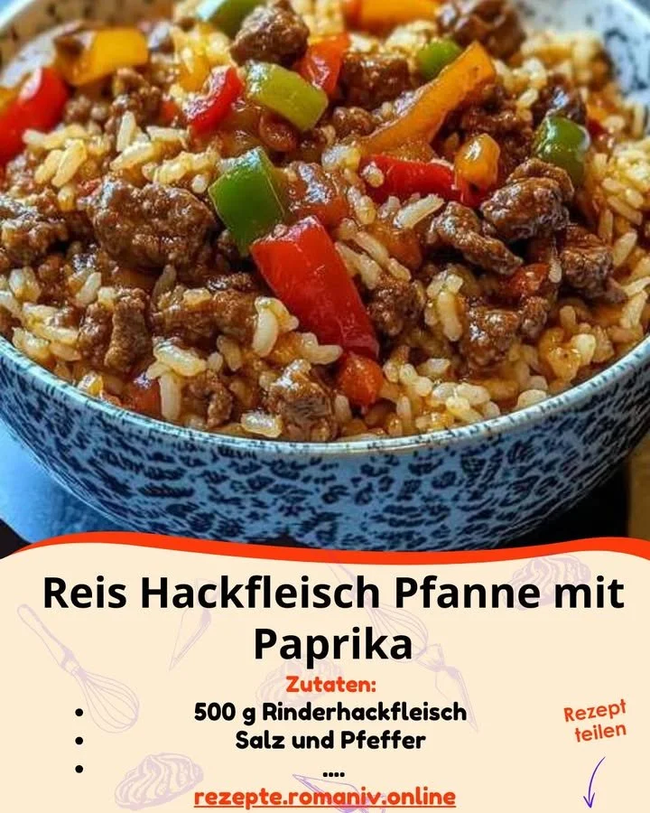 Reis Hackfleisch Pfanne mit Paprika, lecker und einfach zuzubereiten