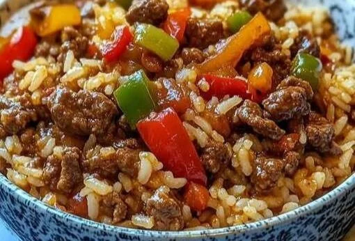 Reis Hackfleisch Pfanne mit Paprika