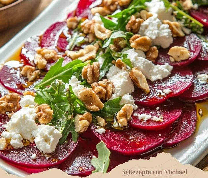 Schnelles und einfaches Rote-Bete-Carpaccio auf einem Teller