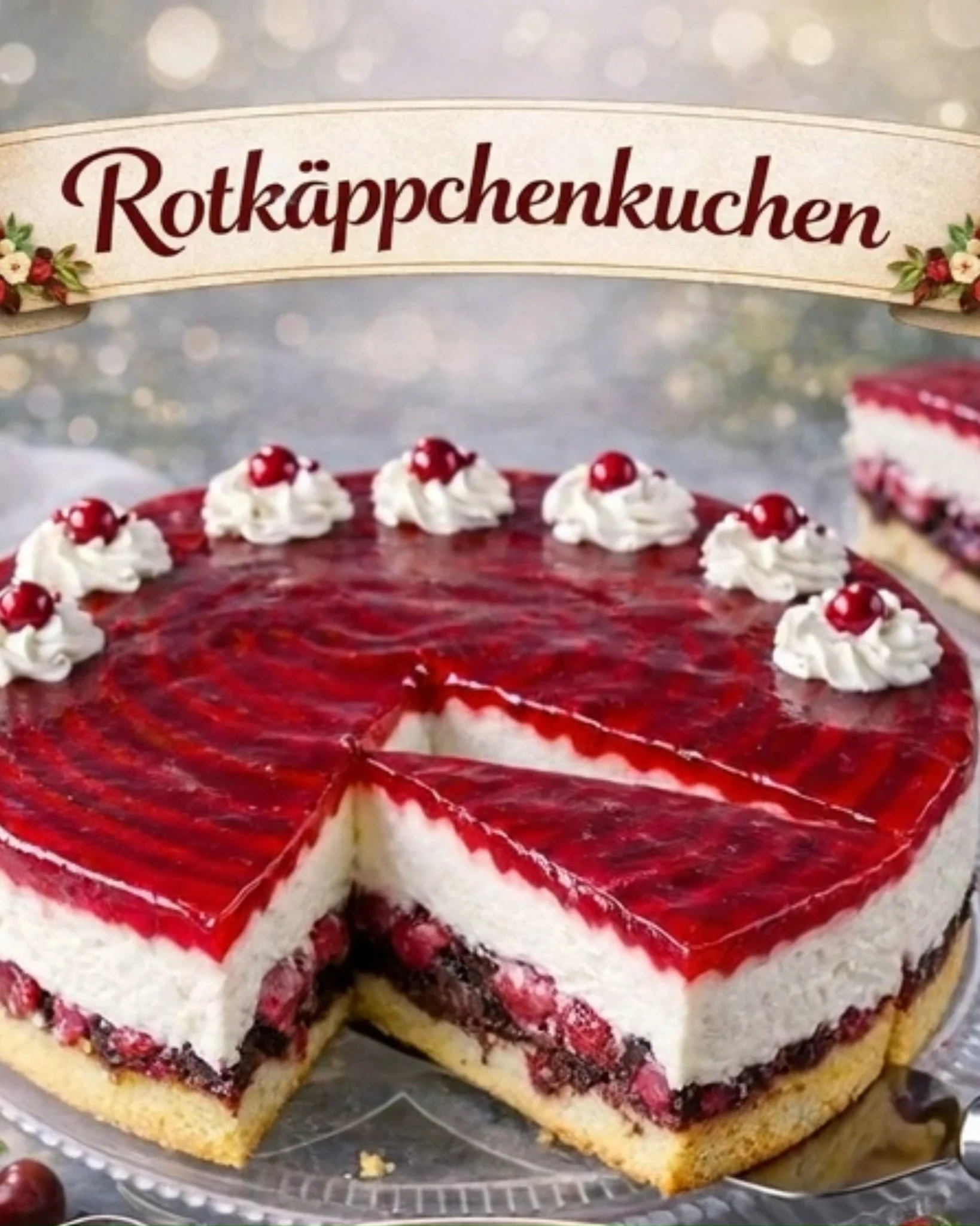 Schmackhafter Rotkäppchenkuchen mit einer dekorativen roten Haube
