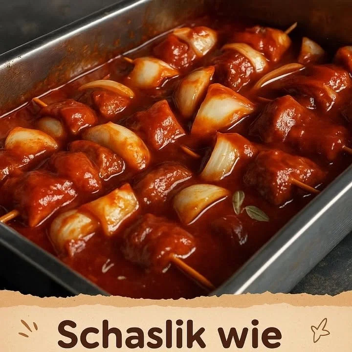 Leckeres Schaschlik wie vom Imbiss auf dem Grill zubereitet