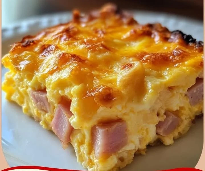Schinken-Käse-Eierauflauf frisch aus dem Ofen serviert