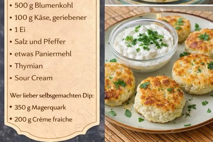 Schnelle Frikadellen mit Blumenkohl auf einem Teller serviert