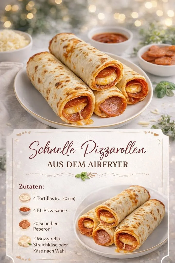 Schnelle Pizzarollen zubereitet im Airfryer, lecker und einfach.