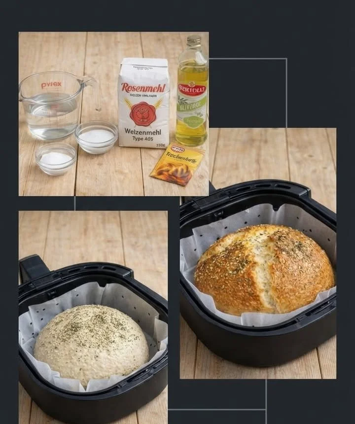 Schnelles Brot aus dem Airfryer, frisch gebacken und lecker