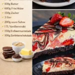 Schoko Erdbeer Käsekuchen auf einem dekorativen Teller