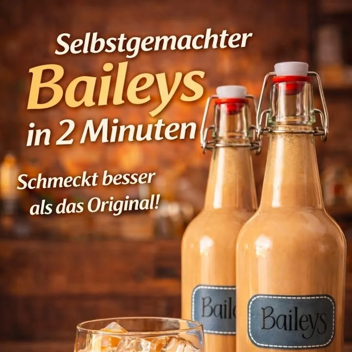 Selbstgemachter Baileys in einem Glas mit Schokoladendekoration