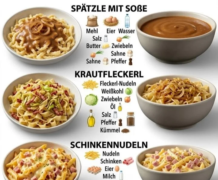Hausgemachtes Spätzle mit Soße auf einem Teller serviert