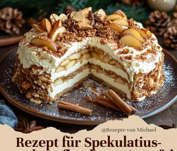 Spekulatius-Maulwurfkuchen mit Apfel auf einem Teller