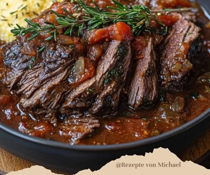 Stracotto - Italienischer Schmorbraten, zart und saftig, serviert auf einem Teller