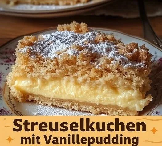 Streuselkuchen mit Vanillepudding